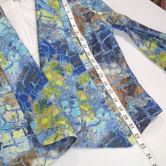 Alberto Makali Jacket Womens Medium Blue Patterned Blazer Open Front Art - Picture 9 of 9
